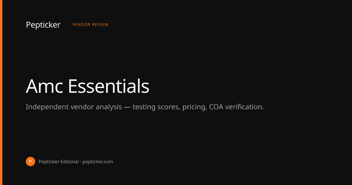 AMC Essentials — testing profile, current SKUs, live pricing · Pepticker